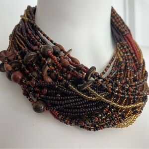 Multistrand Seed Bead Statement Necklace in Brown & Gold from Botswana